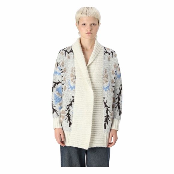 Vero Moda Floral Print Open Front Cardigan Sweater Cream Brown Blue Chunky Knit - Picture 2 of 12